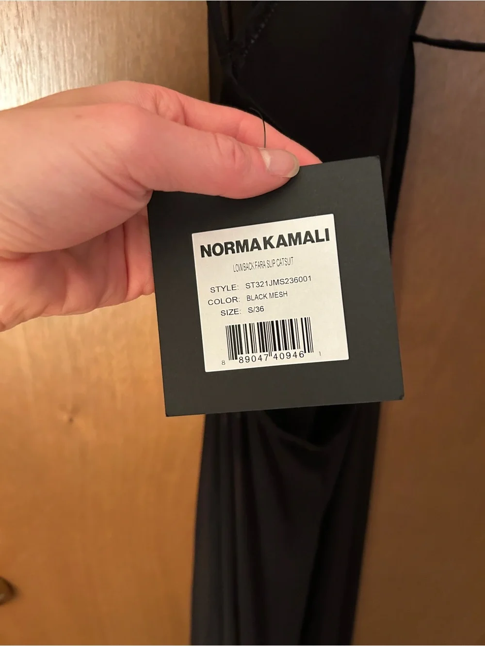 NWT Norma Kamali Low Back Fara Slip Catsuit Black Mesh Size S/36